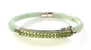 HSN Jade of Yesteryear Sterling Green Jade & Peridot Hinged Bangle Bracelet S/M - Picture 1 of 10