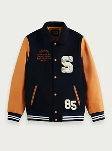 Chaqueta Scotch & Soda - Lana y Cuero Universitario en Azul-Coñac Talla XXL - Imagen 1 de 3