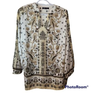 Roamans Womens Size 12W Flowy Tribal Bohemian V Neck Light Weight Tunic Top - Picture 1 of 9