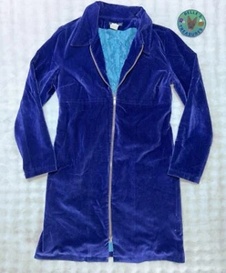 Anthropologie Small 34” Blue Navy Full Length Zip Velvet Coat Jacket Lace Inlay - Picture 1 of 10