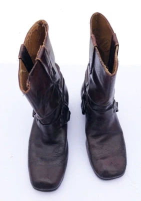 70s Frye Genuine Vintage Harness Motorcycle Boot Brown Patina Leather Square Toe - Image 1 of 4