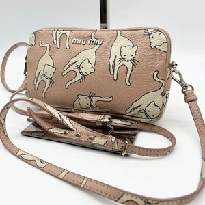 Miu Miu 2way Shoulder bag Crossbody Clutch bag Pink Beige Leather 110 Authentic - Picture 1 of 23