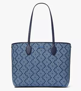 Kate Spade Spade Flower Jacquard Denim Bleecker Large Tote w/ Pouch ~NWT~ - Picture 1 of 6