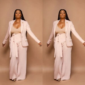 Pink 2 Pcs Women Suits With Belt Party Business Formal Plus Size Ladies Outfits - Picture 1 of 16