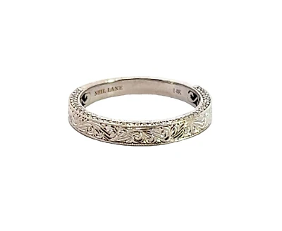 Aliança de casamento gravada em ouro branco 14k com diamante natural 1/4 quilate Neil Lane - Imagem 1 de 4