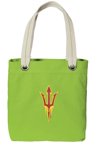 Arizona State Tote Bag ASU Sun Devils Tote BRIGHT LIME GREEN 100% COTTON CANVAS Cover