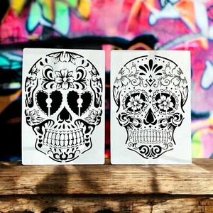 2er Set Mexikanische Totenkopf Schablonen A4 Skull Stencil Nr. 7 Textil Wand - Bild 1 von 5