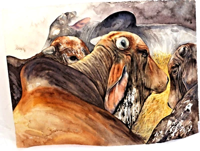 Акварель Robert Caples «Стадо» около 1965 оригинальное искусство 16x12 - Изображение 1 из 4