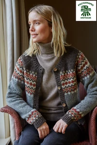 Pachamama Hand Knitted 100% Wool Cardigan- Elgin, Grey / Multicoloured - BNWT