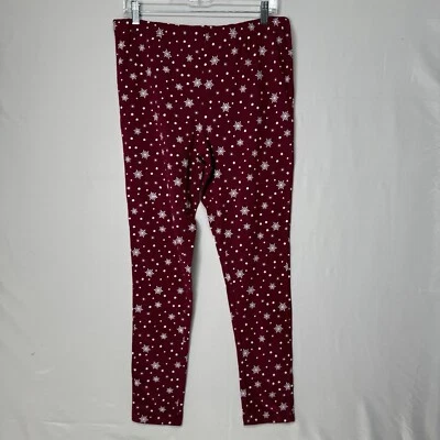 JC Penney Leggings L Womens Stretch Pant Snowflake Burgundy Stretch Comfy New - Image 1 of 4