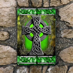 Celtic Cross Metal Sign - Irish Knotwork Wall Art - 8x12 St Patrick's Day Decor - Picture 1 of 3