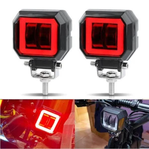 2X 3in Square LED Work Light Bar Cube Pods Spot Driving Fog Red Halo Offroad 4WD - Picture 1 of 11