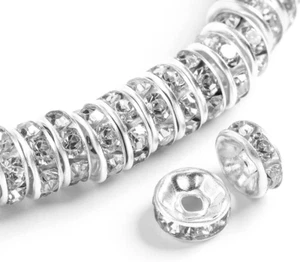 200PCS Rondelle Spacer Beads 4Mm Silver Plated Czech White Crystal Rhinestone fo - Picture 1 of 9