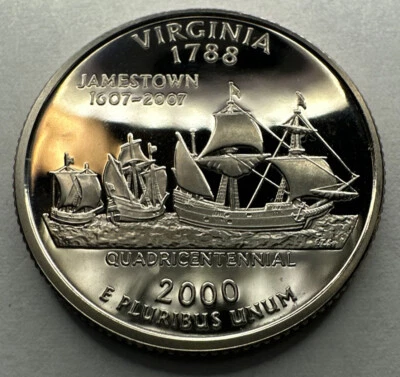 2000-S Virginia Statehood Gem PROOF Quarter 25Cent Coin from US Mint Proof Set - Image 1 of 4