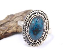 8.90 GM 925 Argent Sterling Naturel Chrysocolla Cab Gemstone Ring Taille 12.5 US
