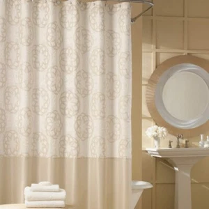 DS BATH Ivory and Cream Polyester Waterproof Fabric Printed ShowerCurtain78 x 72 - Picture 1 of 4