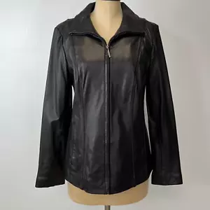 Anne Klein Coat Women Large Leather Soft Jacket Full Zip Pocket Party Core Go - Picture 1 of 20