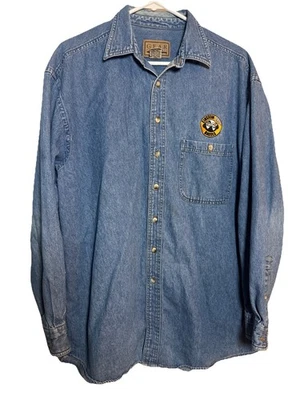 Vintage Gear for Sports Denim Shirt M Hong Kong Einstein Bros Bagels Embroidered - Image 1 of 4