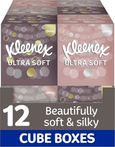 Kleenex Ultra Soft Facial Tissues - Pack of 12 Cube Tissue Boxes - Our Softest - Picture 1 of 9