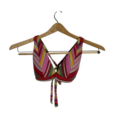 Top de Bikini BCA by BECCA Multi Rayas Metálico Brillo Espalda Cruzada Triángulo Talla S Foto 1 de 4