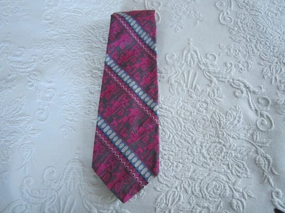 COLEÇÃO PIRELLI Masculina Antiga Gravata de Poliéster Rosa Azul e Prata, Tema Romano - Imagem 1 de 4