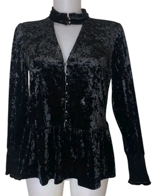 Top Victoriano Mujer Terciopelo Negro Peplum Steampunk Grunge Gótico Bruja Vampiro Talla S Foto 1 de 4