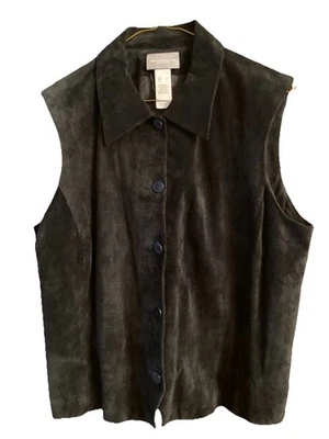 Liz Claiborne Black Suede Vest Sz L - Image 1 of 4