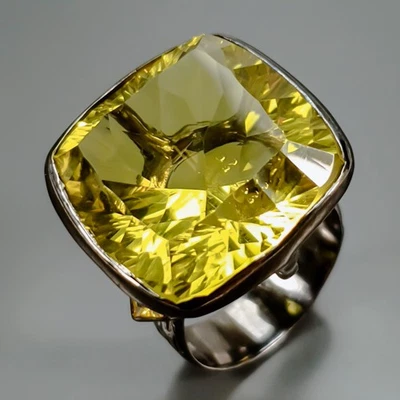 Anillo de cuarzo limón natural hecho a mano 32 quilates + plata de ley 925 talla 8/R438622 Foto 1 de 4