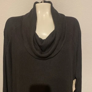 Womens Terra & Sky Cowl Neck Tunic Ribbed Knit High Low Black 4X Cozy Top - Picture 1 of 15