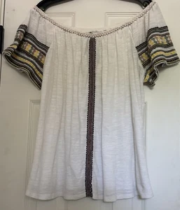 $69.50 Lucky Brand Bohomian Embroidered Size XL Off The Shoulder Cotton - Picture 1 of 10