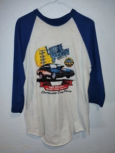 1983 Winston World Title Series Drag Racing Blue Raglan T-Shirt Vintage Large/XL - Picture 1 of 5