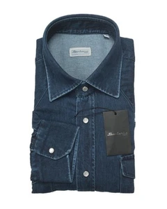 Sartorio by Kiton $ 595 neu mit Etikett dunkelblau Western Druckknopfleiste Shirt (39 EU) 15,5 US - Bild 1 von 4