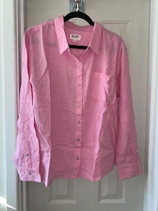 CANDACE CAMERON BURE Reg Linen Blend Button Front Shirt PINK sz LARGE - Picture 1 of 2
