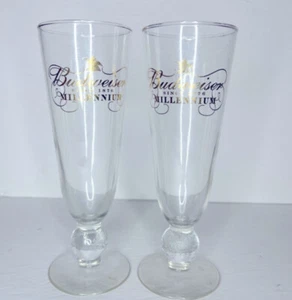 VTG Budweiser Since 1874 Millennium Footed Glass Set of 2 Beer Collectible - Picture 1 of 7