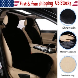 Car Seat Covers Faux Sheepskin For Dodge SUV Sedan 2PCS Front Cushions Black US - Picture 1 of 14