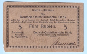 German East Africa P-31. 15/8/1915 5 Rupien.. Letter B.. Handwritten sign gVF - Picture 1 of 2