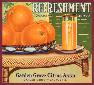 Garden Grove California Erfrischungsmarke Vintage orange Obstkiste Etikettendruck - Bild 1 von 1