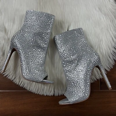 Steve Madden Size 6.5 Silver Dispute R Embellished  Peep Toe Stiletto Boot - Image 1 of 4
