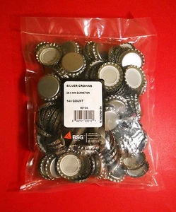 CROWN CAPS SILVER 144 NEW STANDARD SIZE 26.5 FOR SODA BEER BOTTLES KITS CAPPERS - Picture 1 of 5