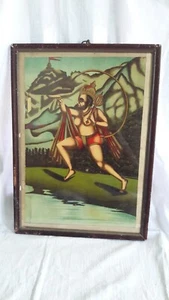Hanuman With Lanka Antique VTG Old Print Hindu God Religious Wall Decor F22 - Picture 1 of 4