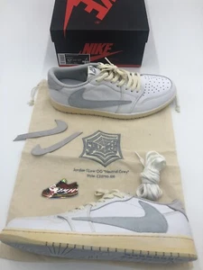 Jordan 1 Retro Low OG Neutral Gray Custom Aged w/ Suede Reverse Checks Size 12.5 - Picture 1 of 12