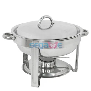 5 Quart Round Chafing Dish Catering Stainless Steel Banquet Buffet Tray Silver - Picture 1 of 12