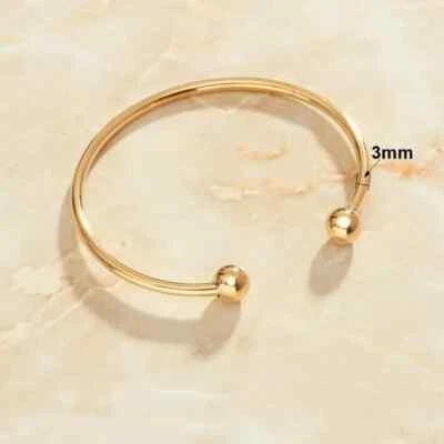 Real Silver Plain 3MM Rounded Open Cuff Bangle Bracelet in 14k Yellow Gold Over - Image 1 of 4