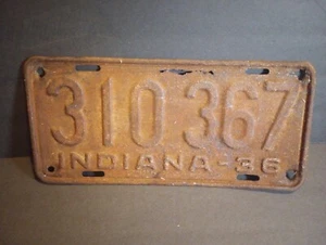 Vintage 1936 Indiana rostiges Nummernschild 310367 Männerhöhle Dekor Requisite Geschenk - Bild 1 von 4