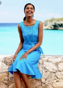 $160 NUEVO CON ETIQUETAS VESTIDO TALBOTS DAMAS 100% ALGODÓN BORDADO CAMBIO ACAMPANADO FORRADO TALLA 6P - Imagen 1 de 6