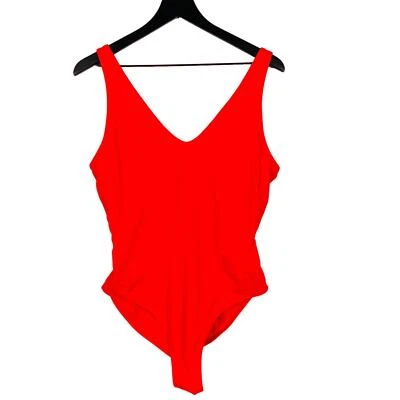 Traje de baño grande Athleta de una pieza cuello en V coral naranja rojo Foto 1 de 4