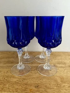 Set of 4 Vintage Cristal D'Arques Durand Heavy Crystal Cobalt Blue Wine Glasses - Picture 1 of 8