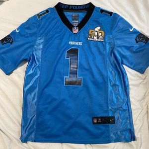 Carolina Panthers Nike Cam Newton 1 Super Bowl 50 Football Jersey Mens L Onfield - Picture 1 of 9