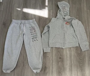 Early 2000’s Justice 2-Piece Jogger Set Gray Logo Spell Out Girls 12 Med - Picture 1 of 16