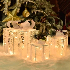 Christmas Lighted Gift Boxes, Set of 3 Christmas Decorations for Home, Light up - Picture 1 of 8